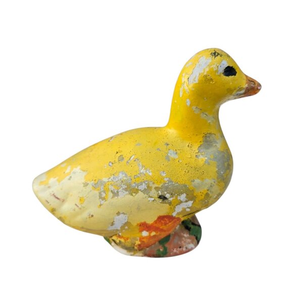 Vintage Yellow Duck Figurine Rustic Patina Paint Chipping Farmhouse Decor - Picture 2 of 16